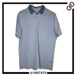 Stone Rose Size 4‎ (Large) Heather Blue SS Polo with Navy Polka Dot Collar